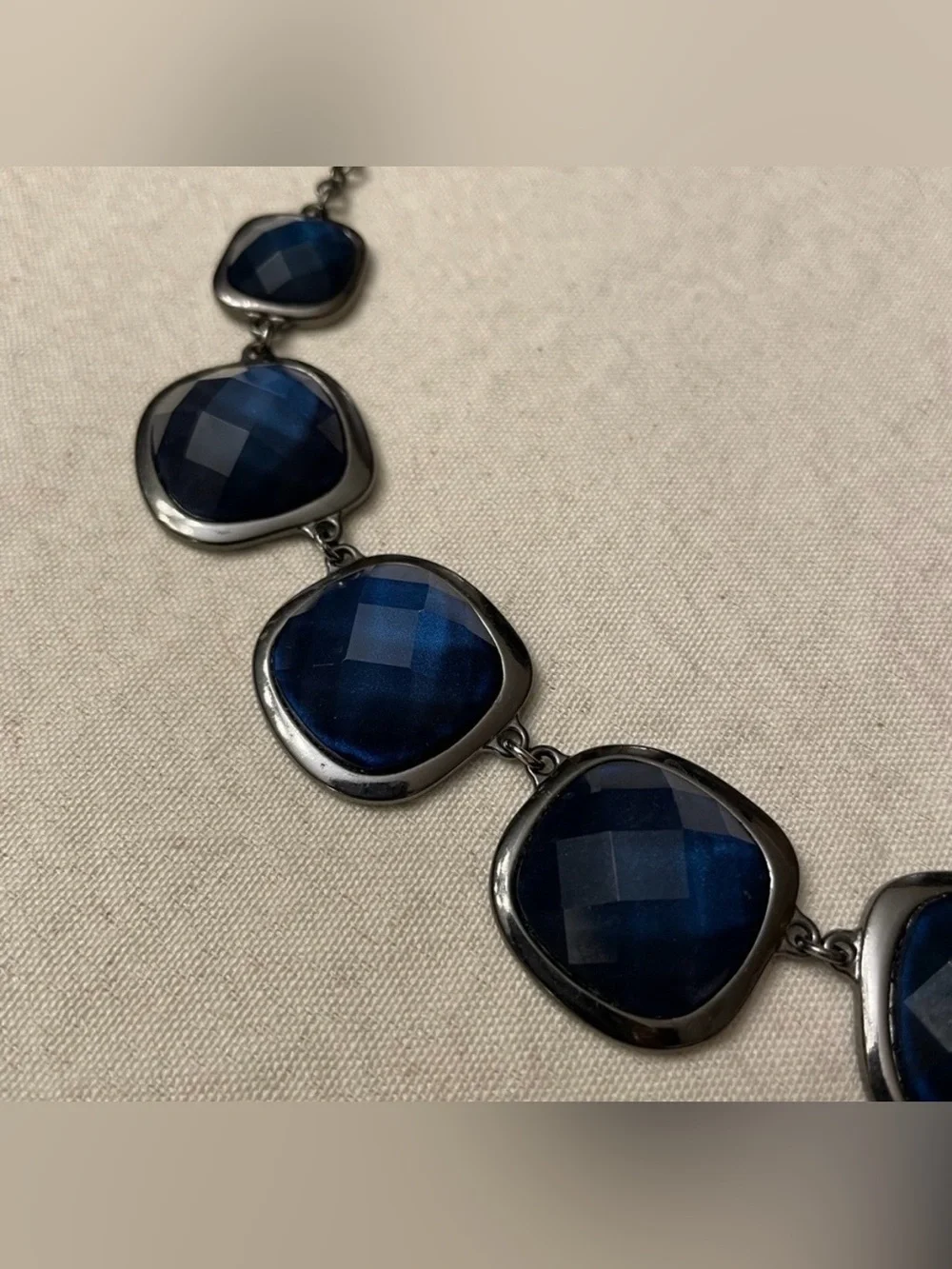 New York & Company - Chunky Gunmetal Necklace with Sapphire Blue Faceted Stones